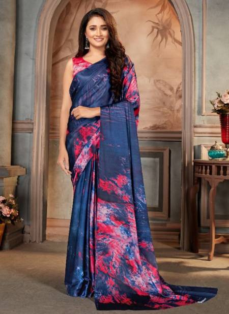Blue Colour Maira Monjolika New Latest Party Wear Satin Crepe Saree Collection 4309